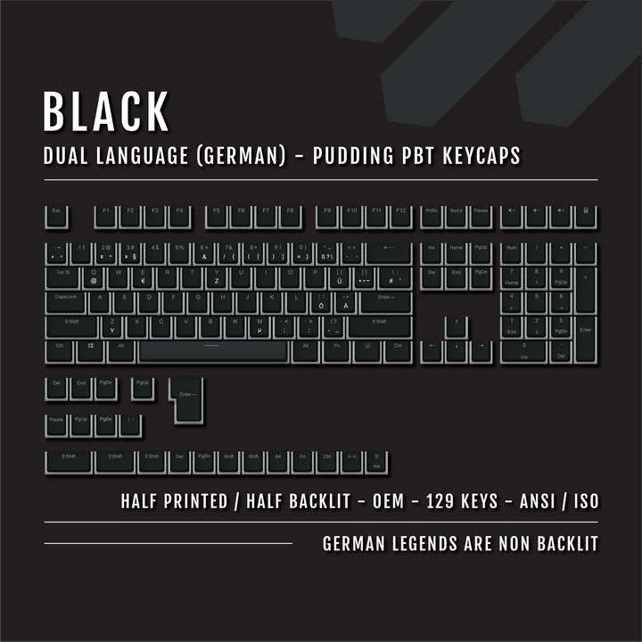 Black German (ISO-DE) Dual Language PBT Pudding Keycaps Krome Keycaps LTD german