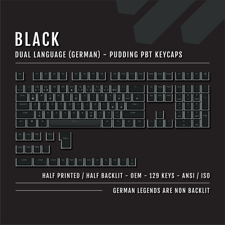 Black German (ISO-DE) Dual Language PBT Pudding Keycaps