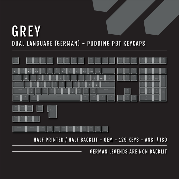 De Layout Keycaps Grey German (ISO-DE) Dual Language PBT Pudding Keycaps – Krome Keycaps LTD
