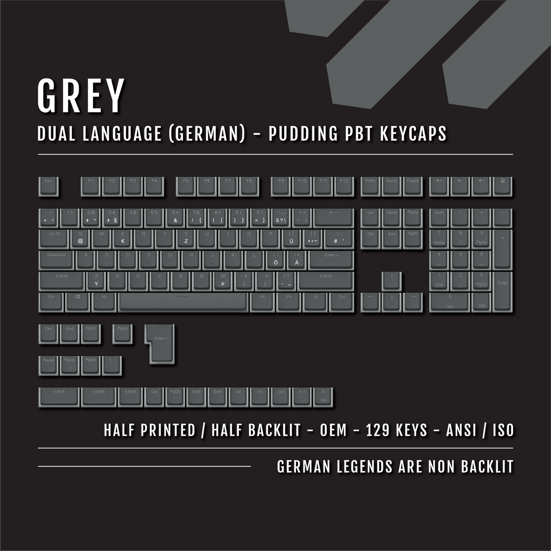Grey German (ISO-DE) Dual Language PBT Pudding Keycaps