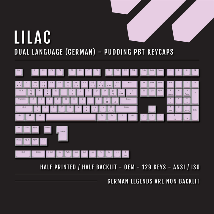 Lilac German (ISO-DE) Dual Language PBT Pudding Keycaps Krome Keycaps LTD german