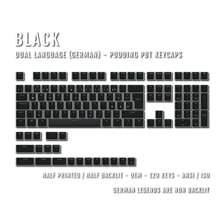 Black German (ISO-DE) Dual Language PBT Pudding Keycaps Krome Keycaps LTD german