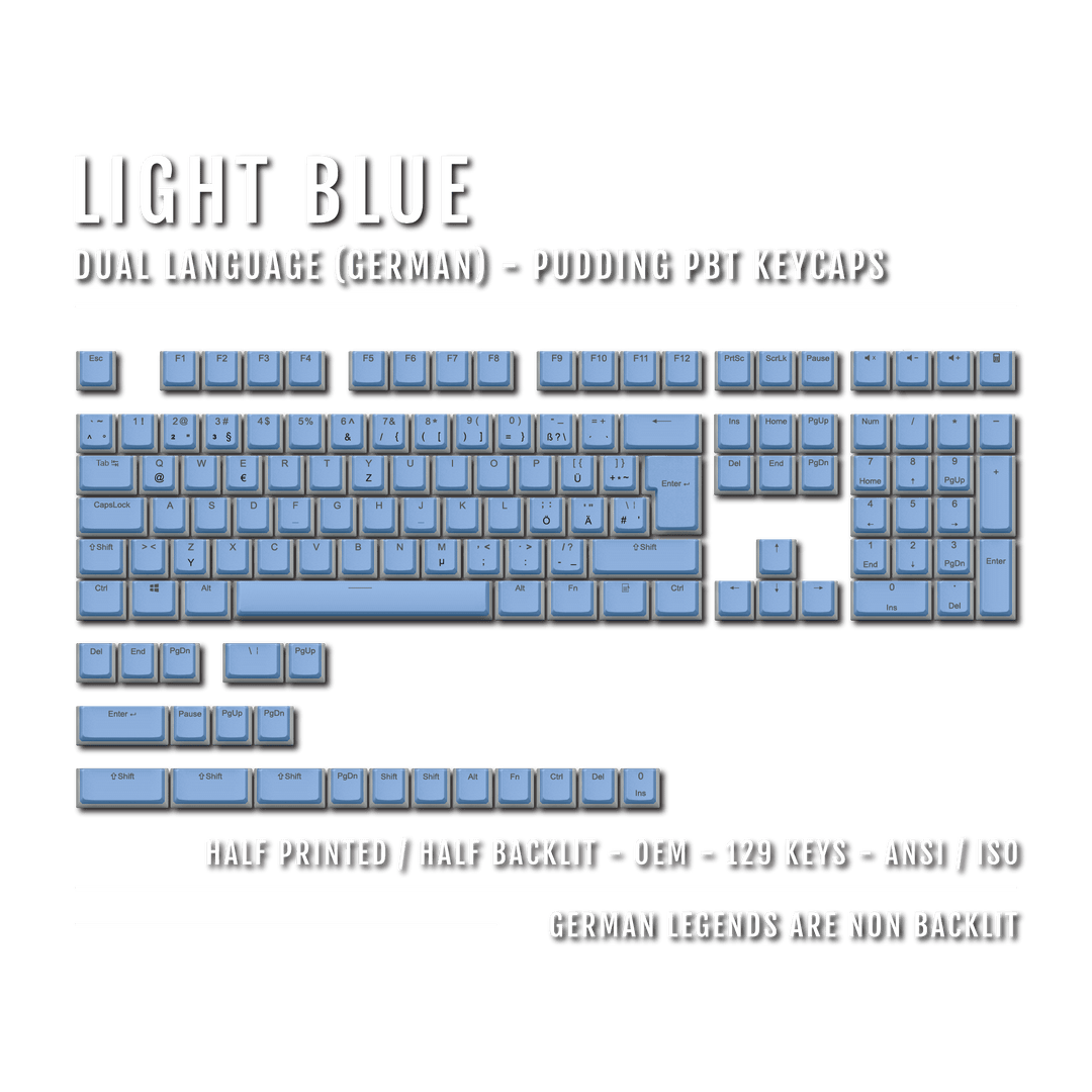 Light Blue German (ISO-DE) Dual Language PBT Pudding Keycaps
