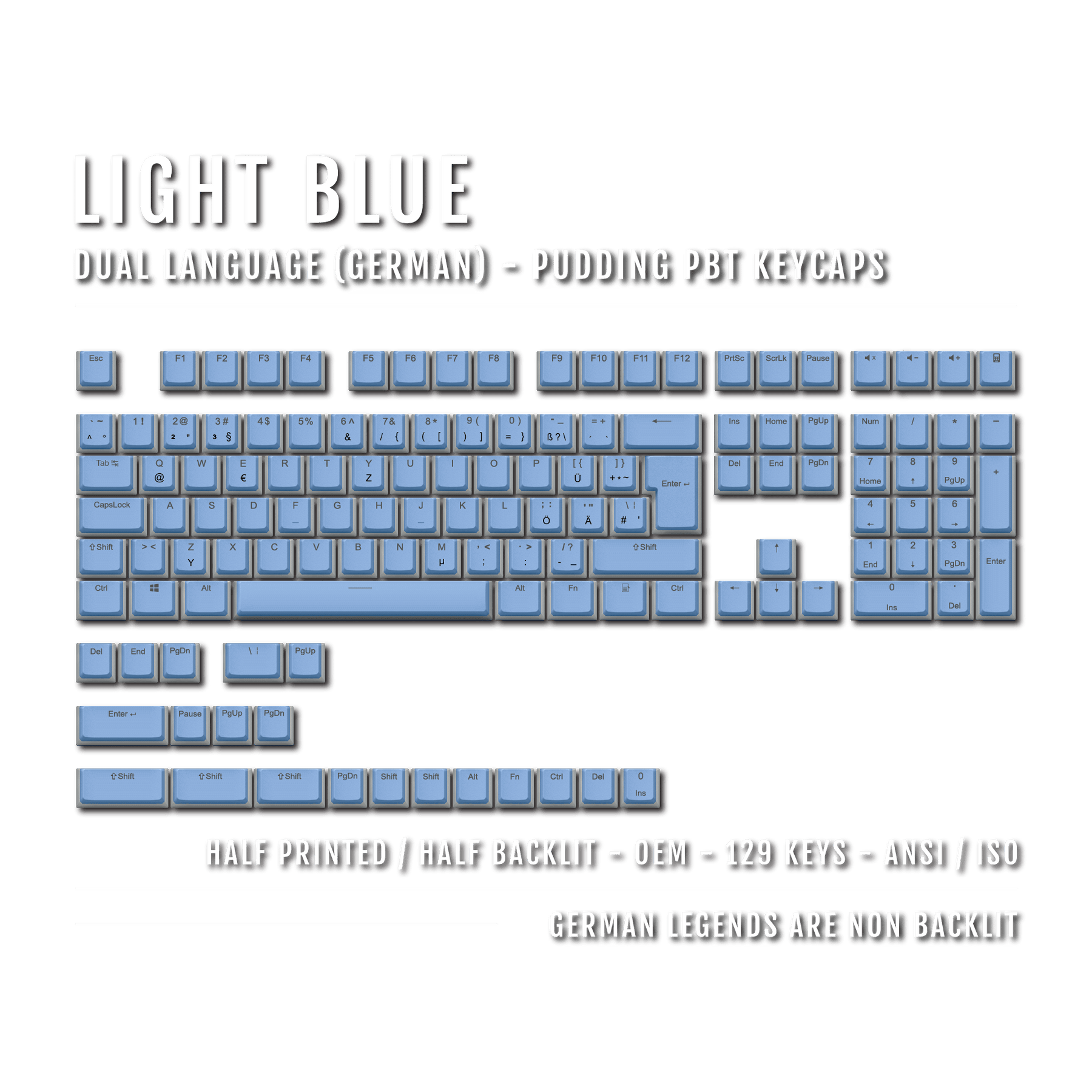 De Layout Keycaps Light Blue German (ISO-DE) Dual Language PBT Pudding Keycaps – Krome ...