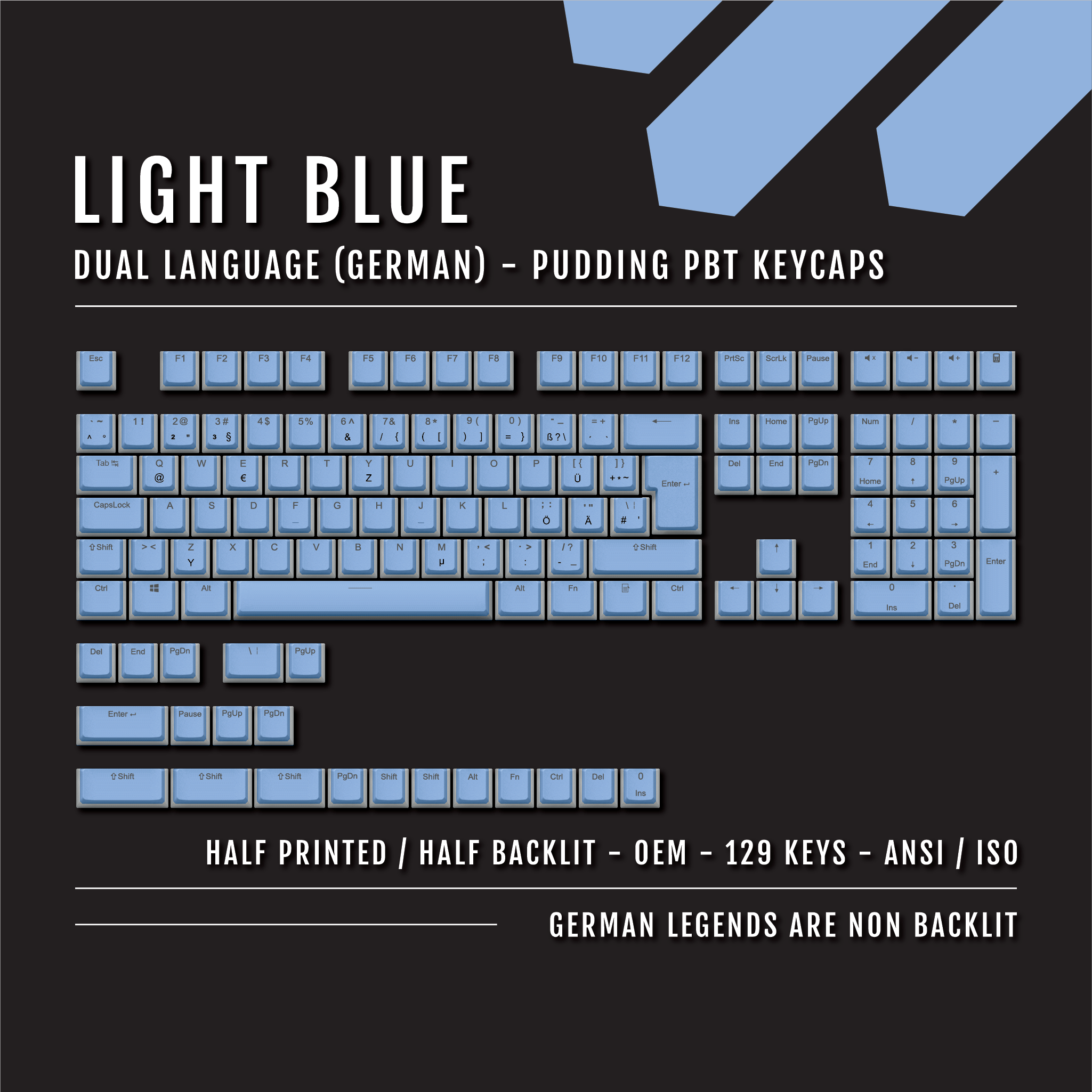 Light Blue German (ISO-DE) Dual Language PBT Pudding Keycaps – Krome ...