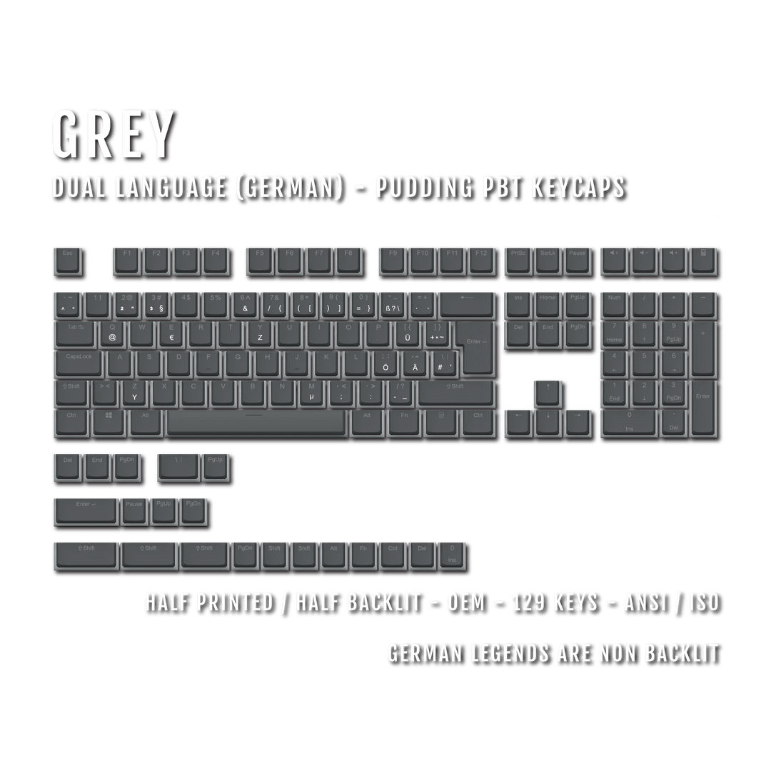 Grey German (ISO-DE) Dual Language PBT Pudding Keycaps