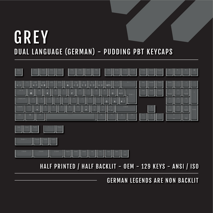 Grey German (ISO-DE) Dual Language PBT Pudding Keycaps