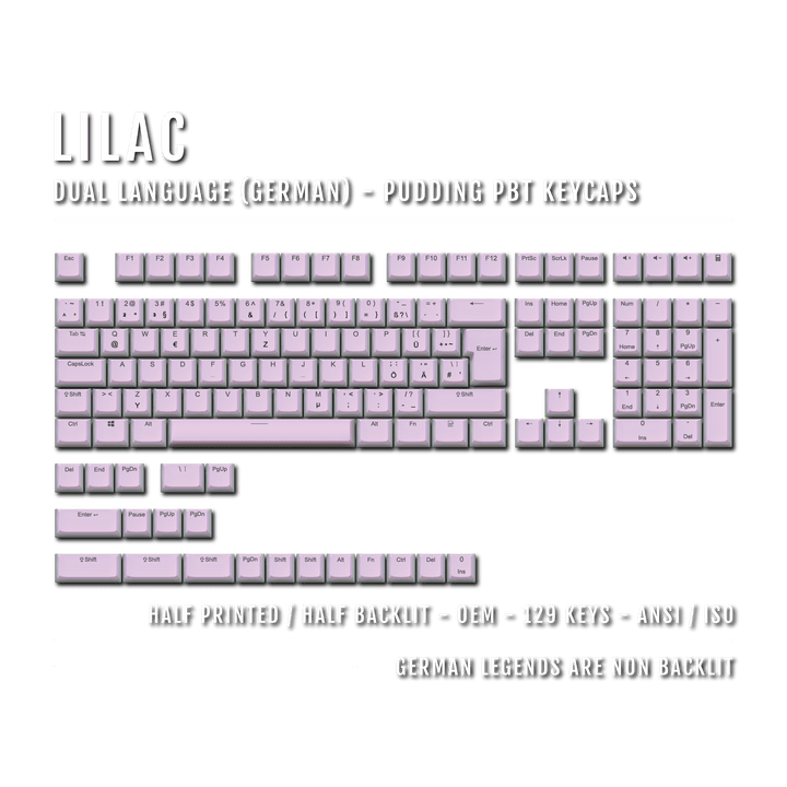 Lilac German (ISO-DE) Dual Language PBT Pudding Keycaps Krome Keycaps LTD german