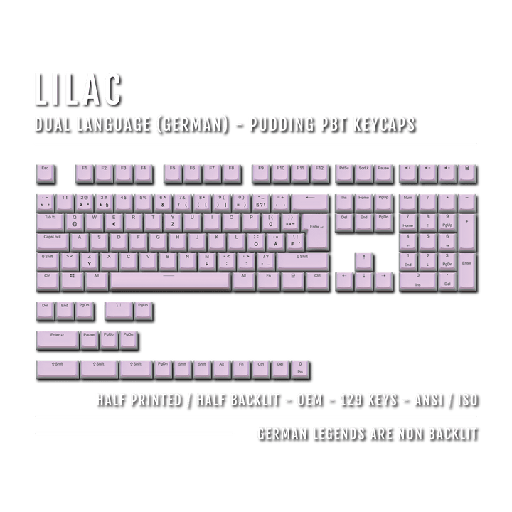 Lilac German (ISO-DE) Dual Language PBT Pudding Keycaps