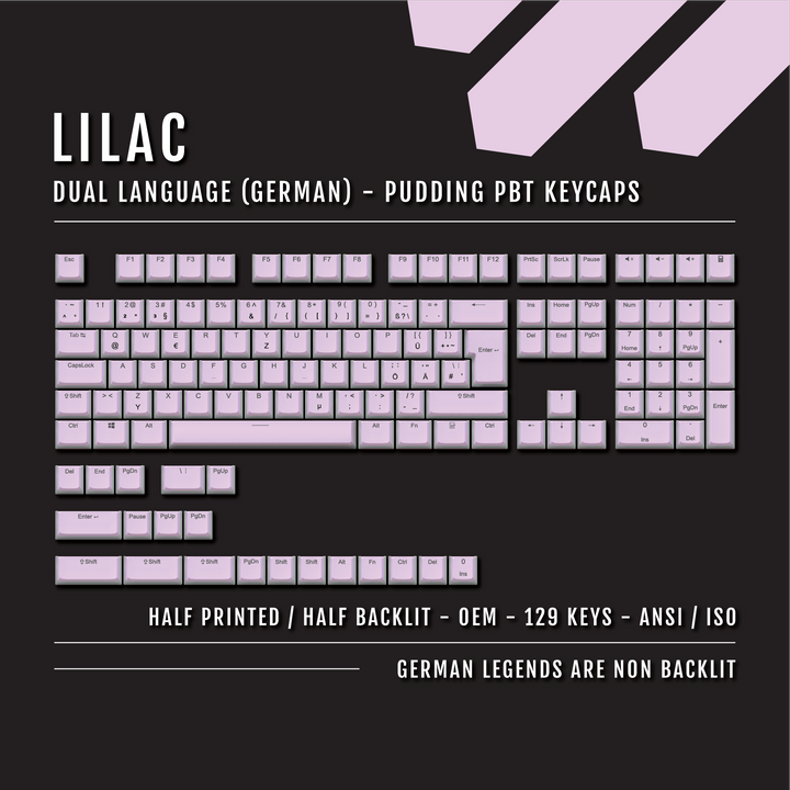 Lilac German (ISO-DE) Dual Language PBT Pudding Keycaps Krome Keycaps LTD german
