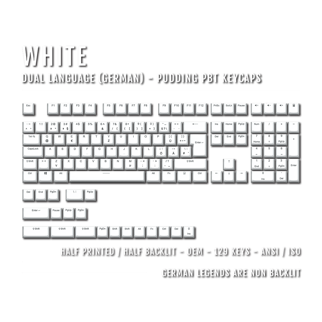 White German (ISO-DE) Dual Language PBT Pudding Keycaps