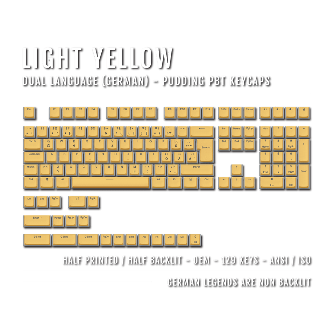 Light Yellow German (ISO-DE) Dual Language PBT Pudding Keycaps