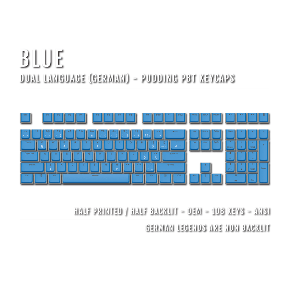 Blue German Dual Language PBT Pudding Keycaps Krome Keycaps LTD german
