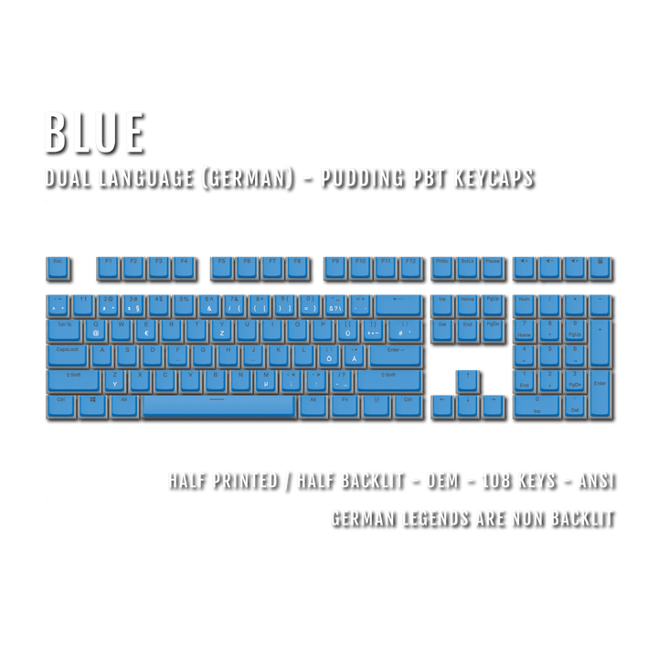 Blue German Dual Language PBT Pudding Keycaps