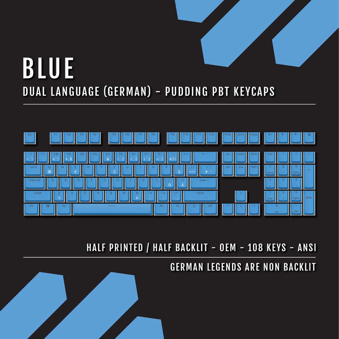 Blue German Dual Language PBT Pudding Keycaps