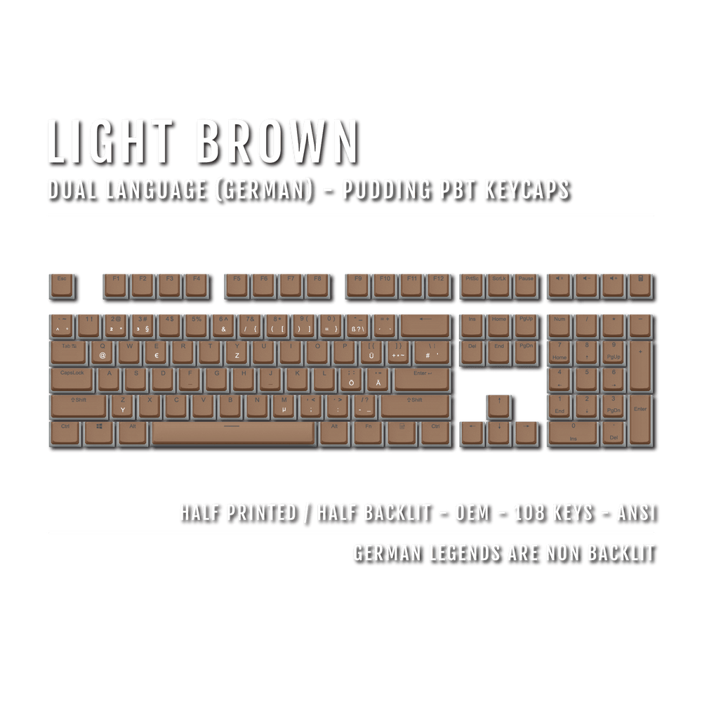 Light Brown German Dual Language PBT Pudding Keycaps Krome Keycaps LTD german