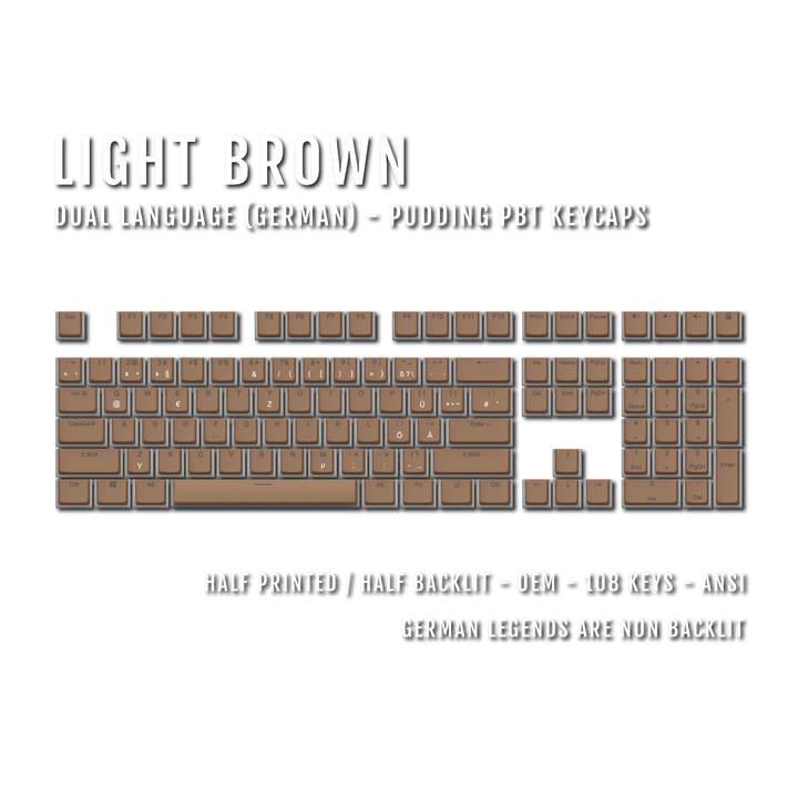 Light Brown German Dual Language PBT Pudding Keycaps Krome Keycaps LTD german