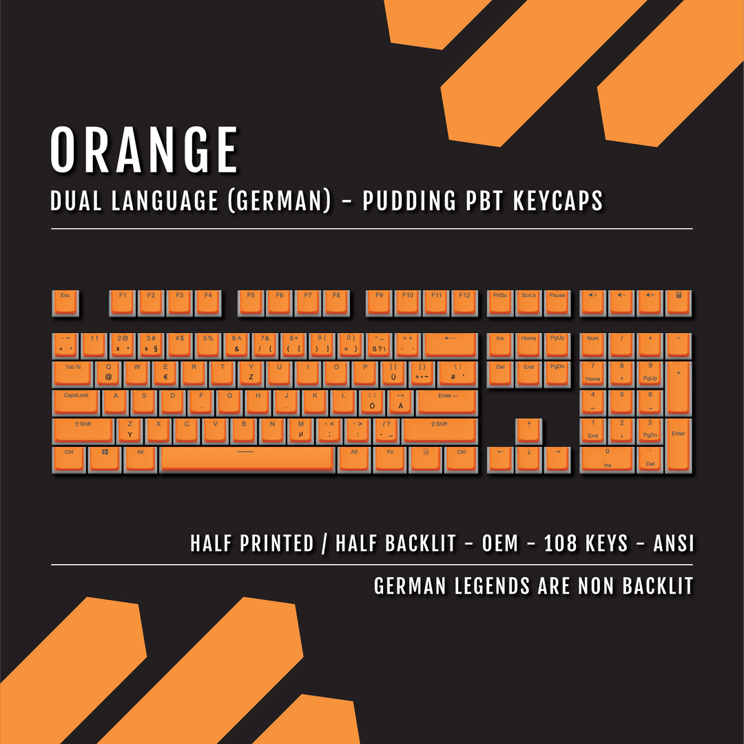 Orange German Dual Language PBT Pudding Keycaps Krome Keycaps LTD german