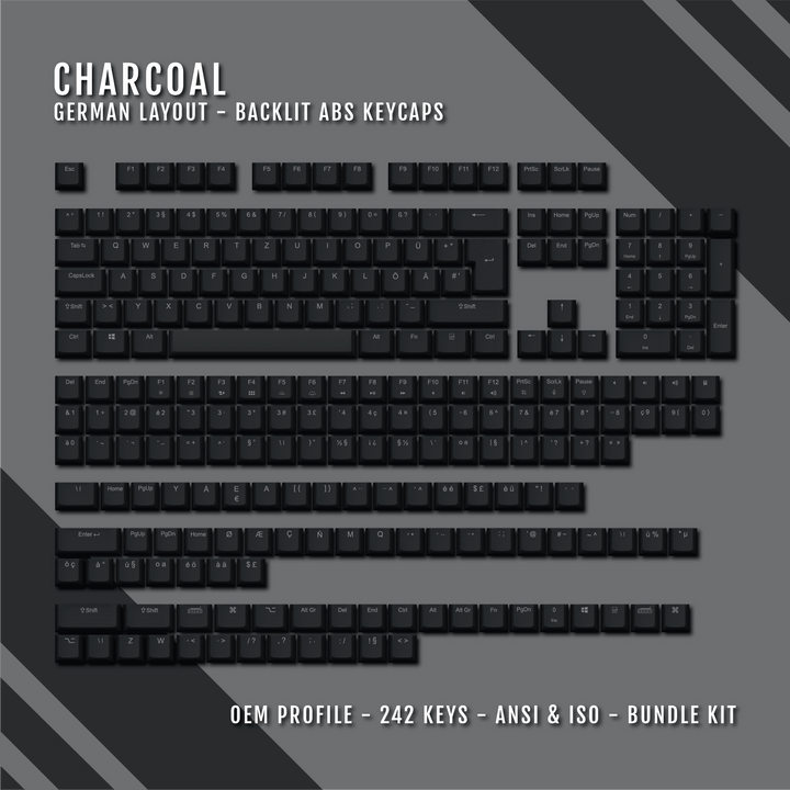 Charcoal German (ISO-DE) Backlit ABS Keycaps for Windows & Mac Krome Keycaps LTD german