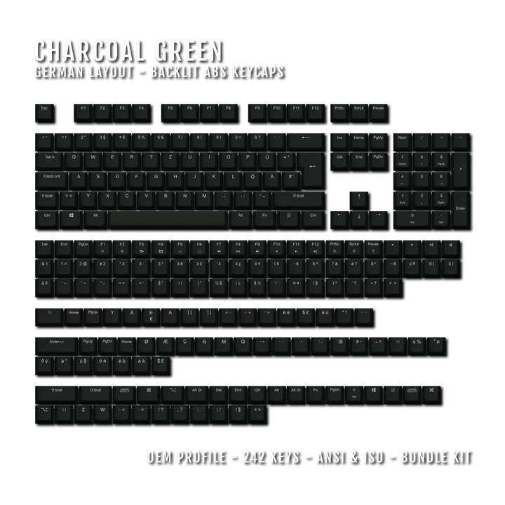 Charcoal Green Backlit German Keycaps - ISO-DE - Windows & Mac - kromekeycaps