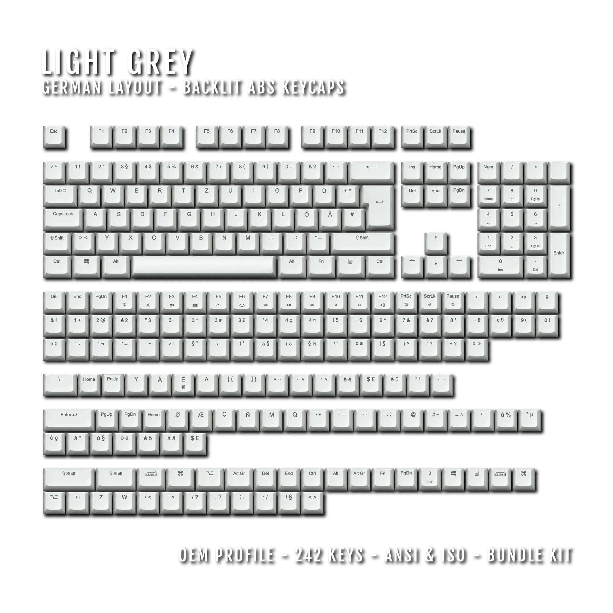 Light Grey Backlit German Keycaps - ISO-DE - Windows & Mac – kromekeycaps