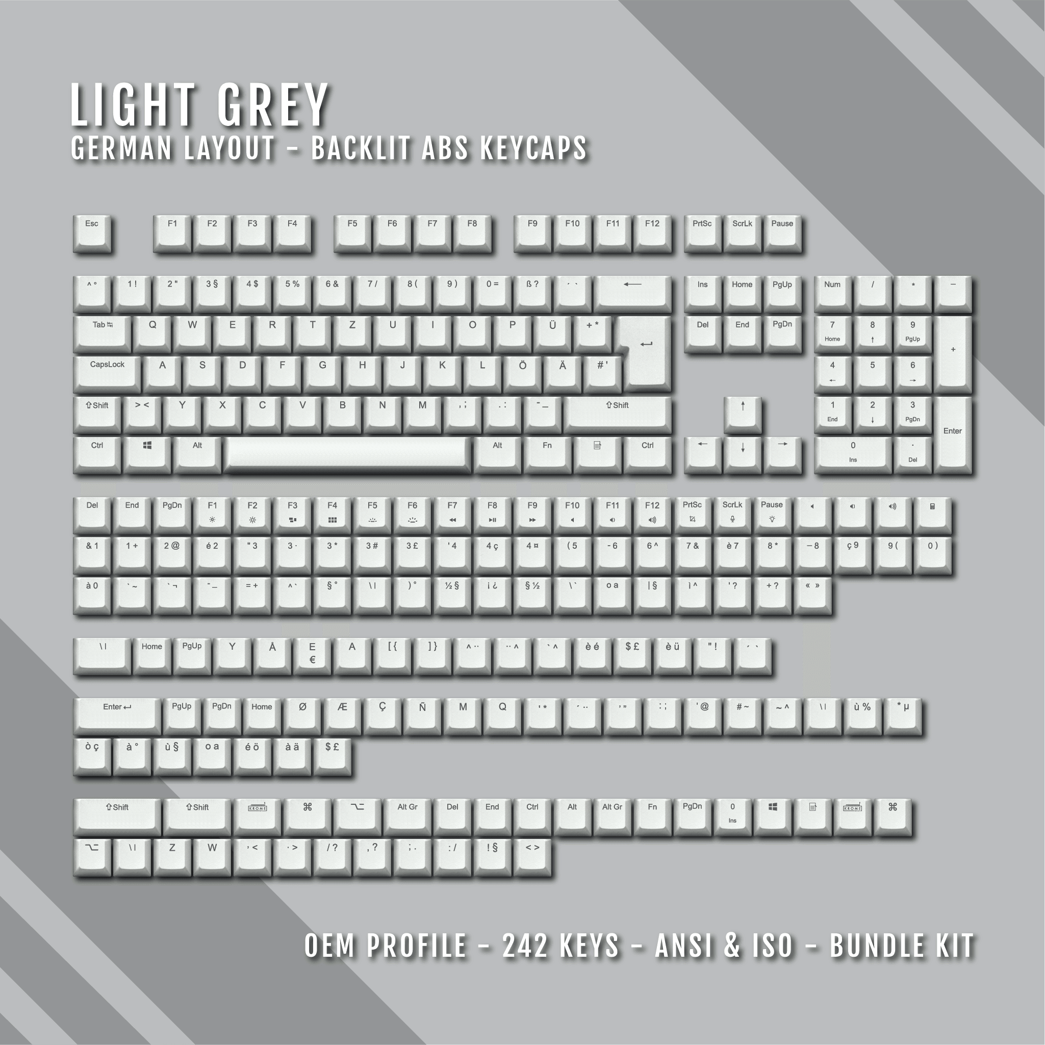 Light Grey German (ISO-DE) Backlit ABS Keycaps for Windows & Mac ...