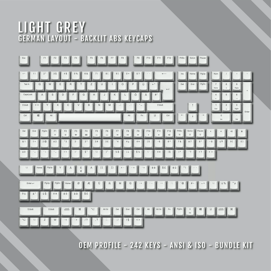 Light Grey Backlit German Keycaps - ISO-DE - Windows & Mac - kromekeycaps