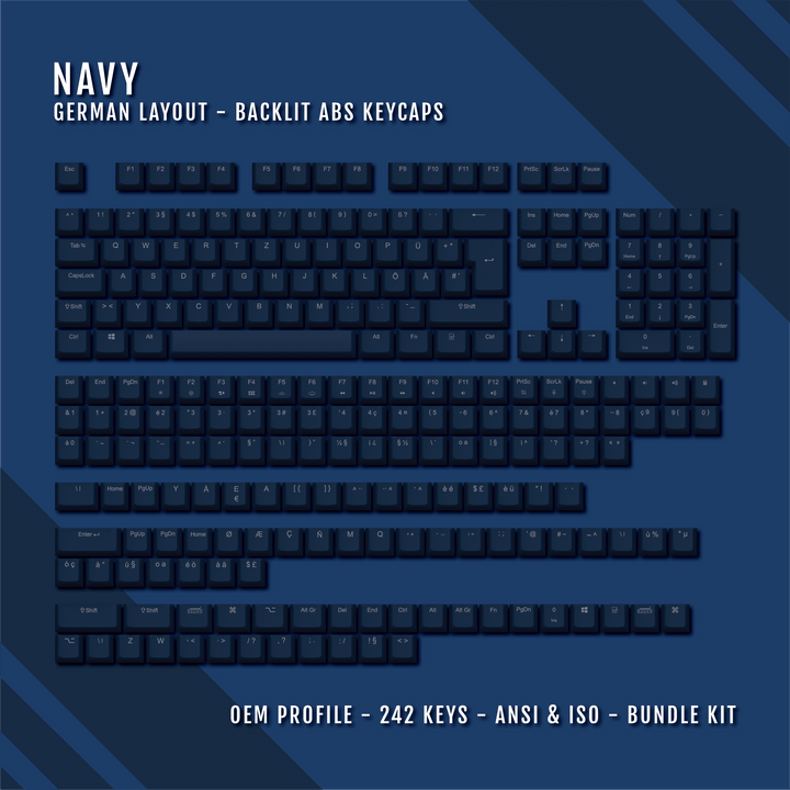 Navy Backlit German Keycaps - ISO-DE - Windows & Mac - kromekeycaps