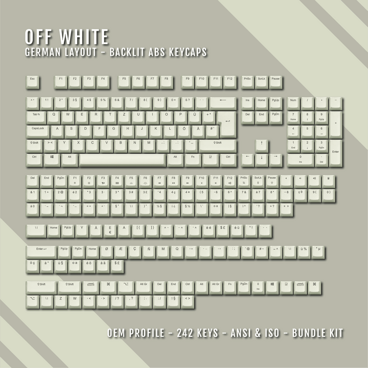 Off White Backlit German Keycaps - ISO-DE - Windows & Mac - kromekeycaps