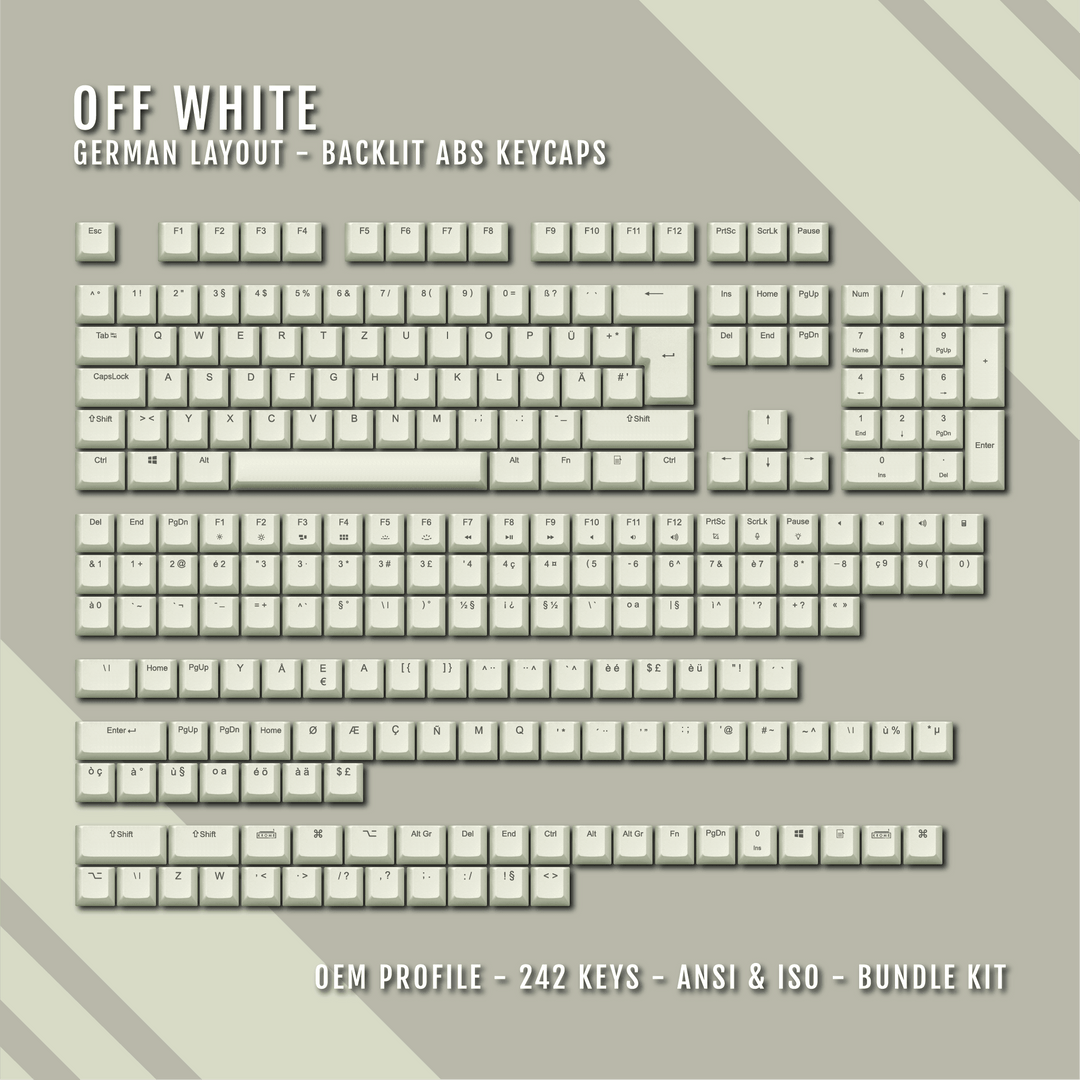 Off White German (ISO-DE) Backlit ABS Keycaps for Windows & Mac Krome Keycaps LTD german