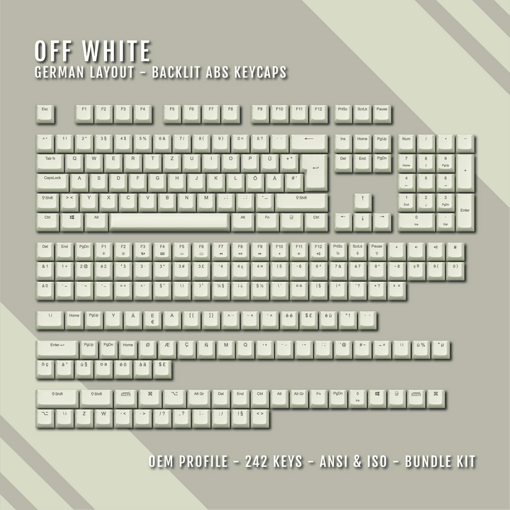 Off White German (ISO-DE) Backlit ABS Keycaps for Windows & Mac Krome Keycaps LTD german