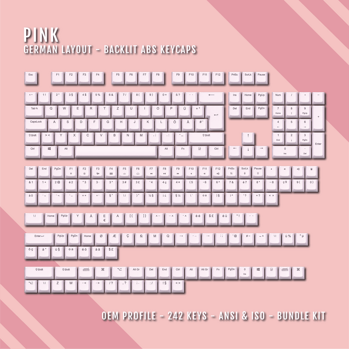 Light Pink German (ISO-DE) Backlit ABS Keycaps for Windows & Mac Krome Keycaps LTD german