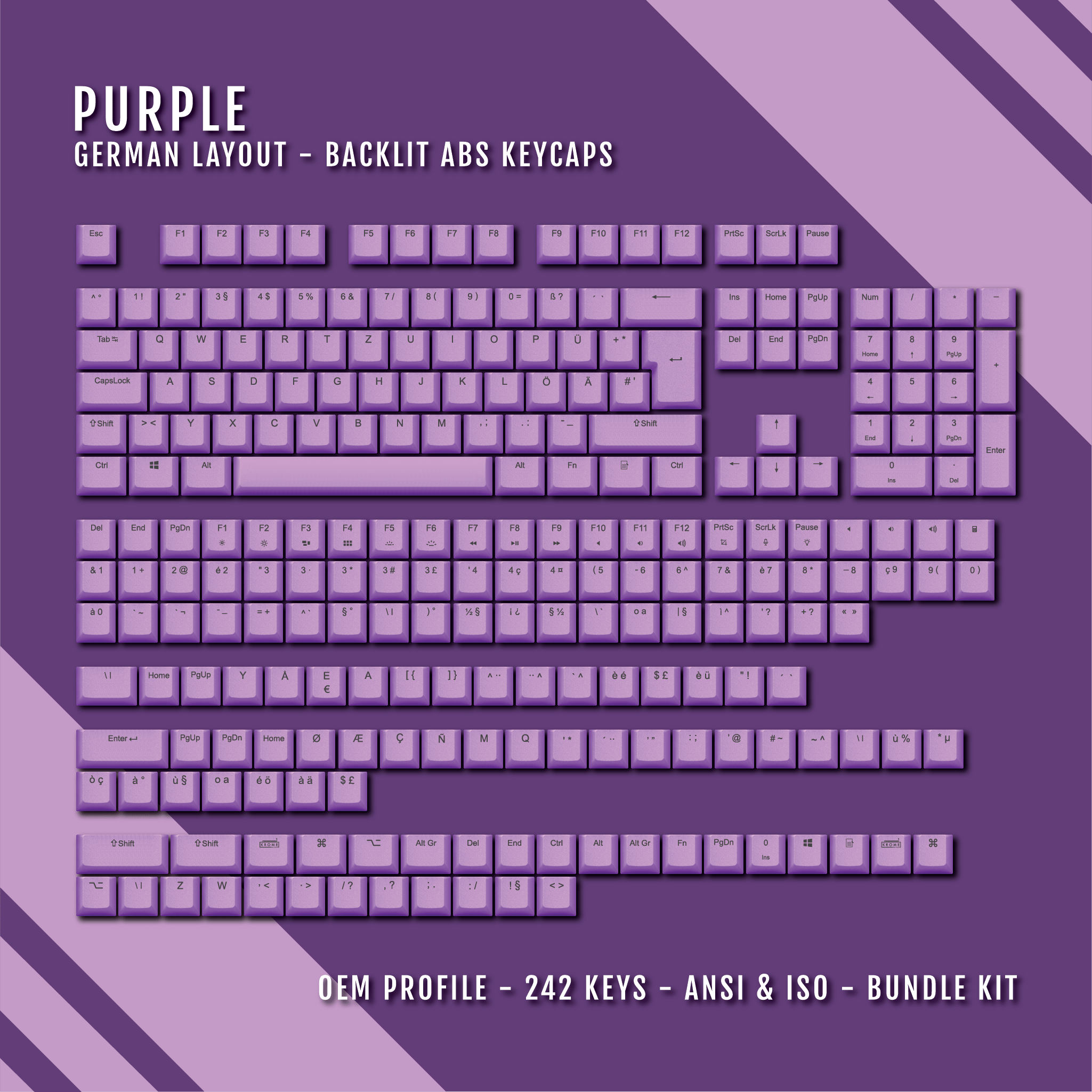 Purple German (ISO-DE) Backlit ABS Keycaps for Windows & Mac – Krome ...