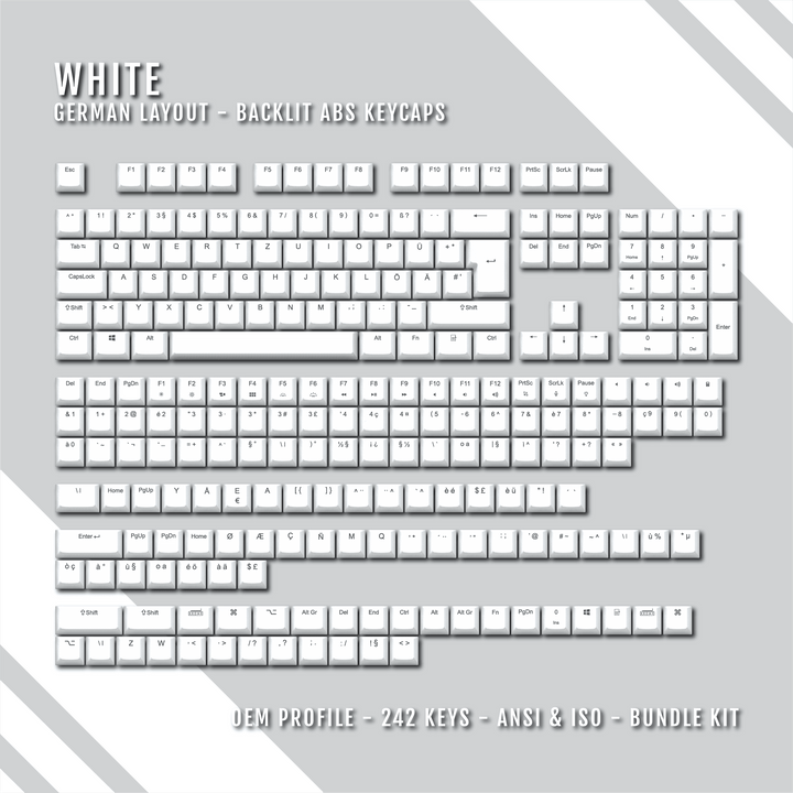White German (ISO-DE) Backlit ABS Keycaps for Windows & Mac Krome Keycaps LTD german