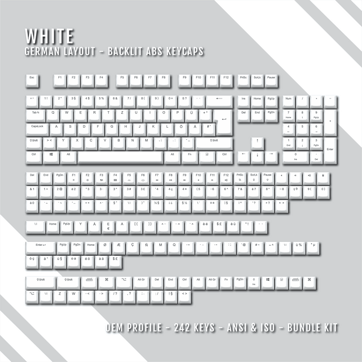 White Backlit German Keycaps - ISO-DE - Windows & Mac - kromekeycaps