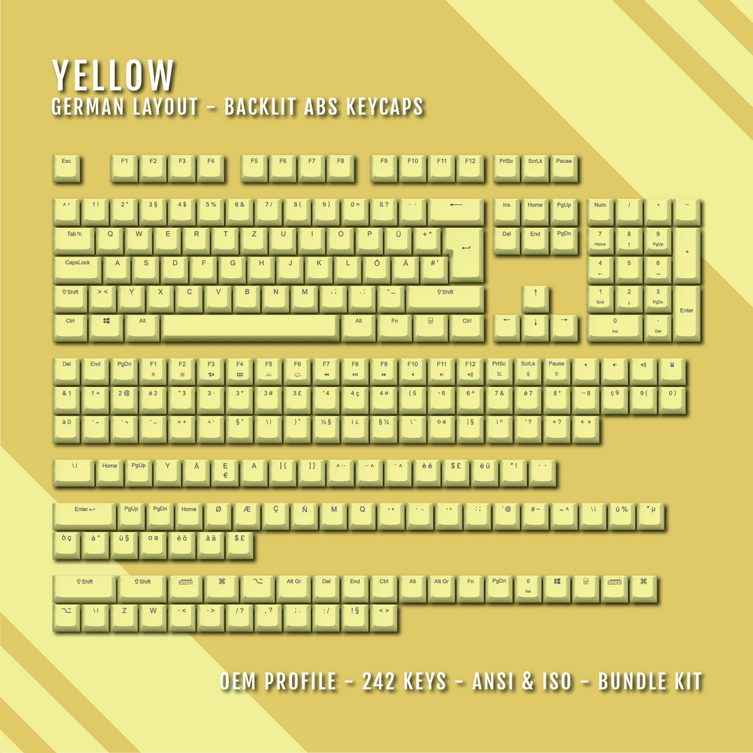 Yellow Backlit German Keycaps - ISO-DE - Windows & Mac - kromekeycaps