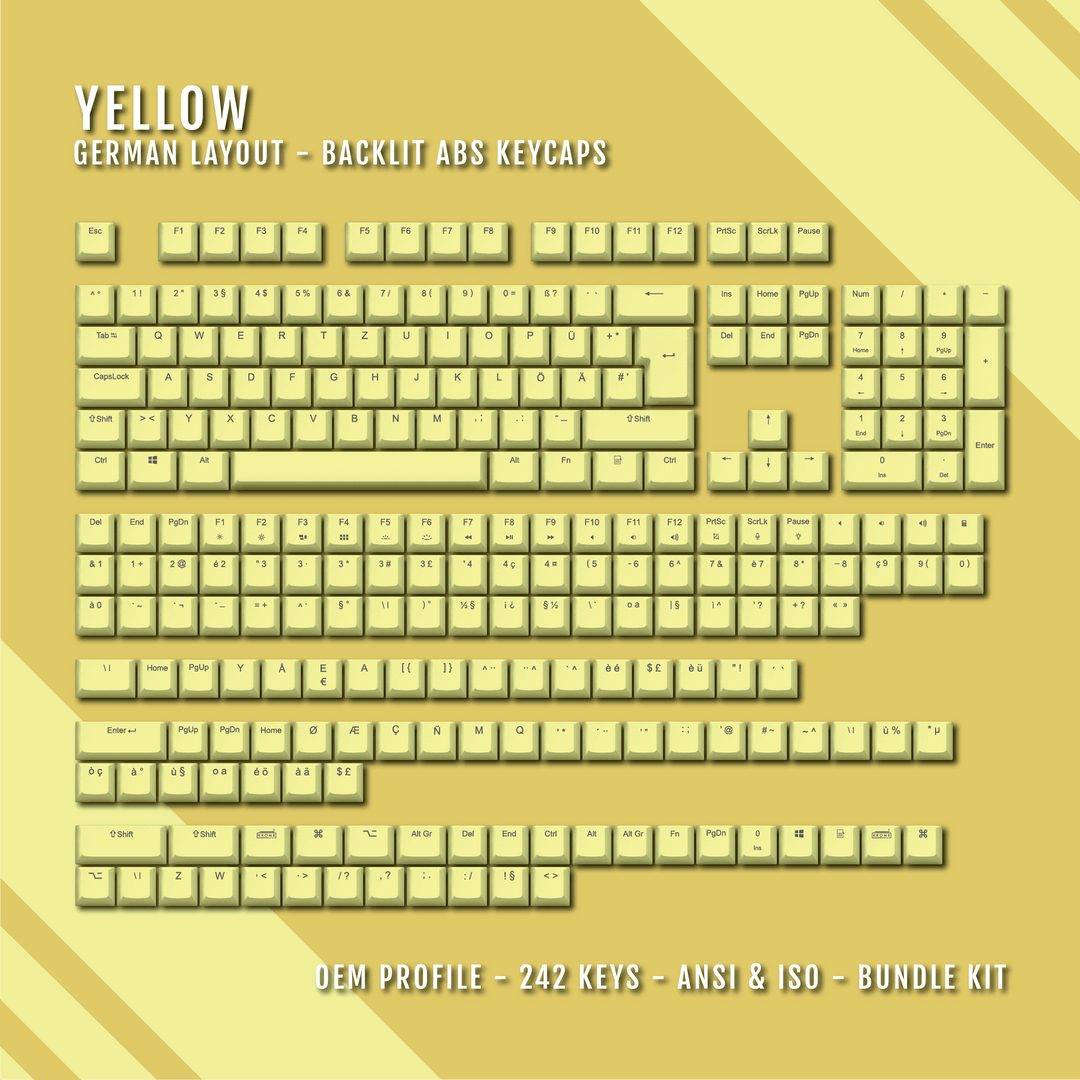 Yellow German (ISO-DE) Backlit ABS Keycaps for Windows & Mac Krome Keycaps LTD german