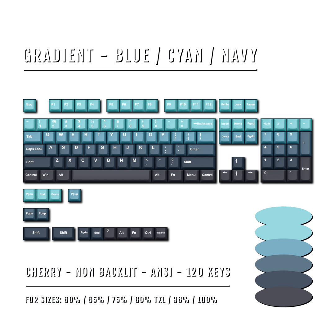 Blue/Cyan/Navy Gradient PBT Keycaps Krome Keycaps LTD Gradient