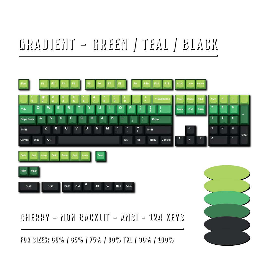 Green/Teal/Black Gradient PBT Keycaps Krome Keycaps LTD Gradient