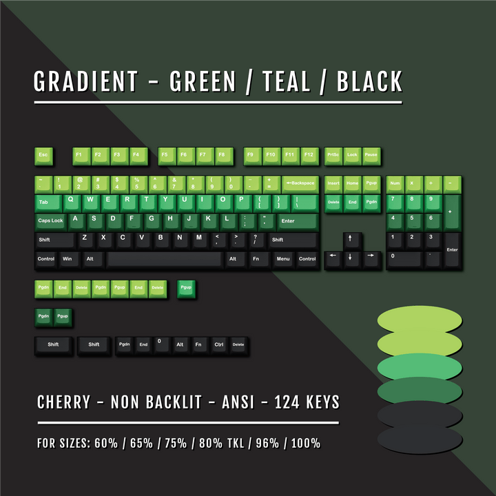 Green/Teal/Black Gradient PBT Keycaps Krome Keycaps LTD Gradient