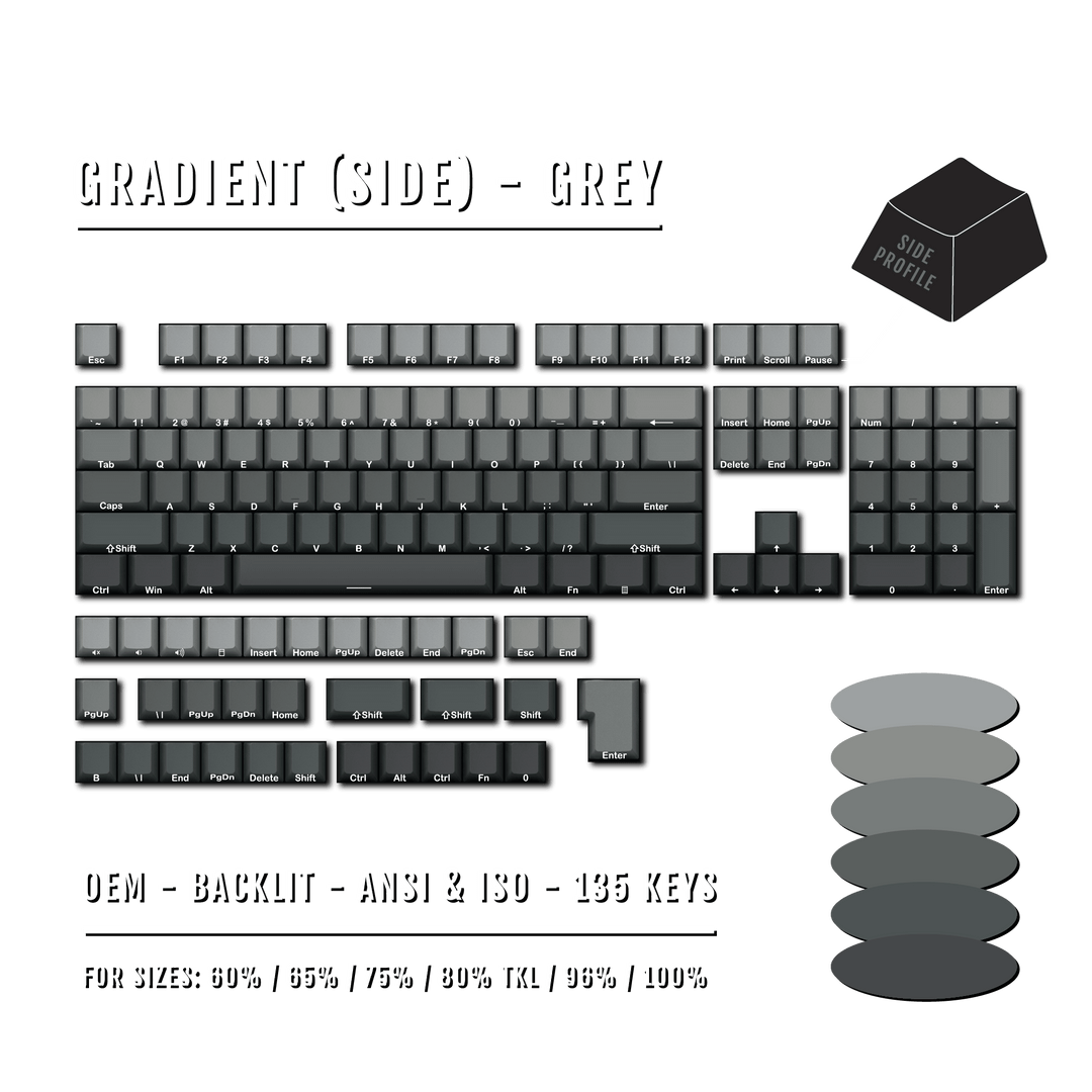 Grey Gradient Side-Profile Backlit PBT Keycaps Krome Keycaps LTD Side Profiled Keycaps