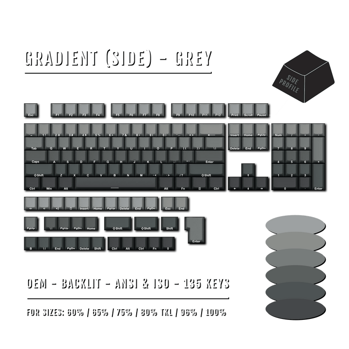 Grey Gradient Side-Profile Backlit PBT Keycaps Krome Keycaps LTD Side Profiled Keycaps