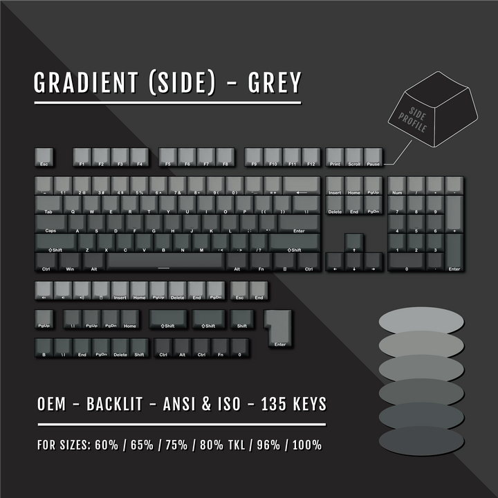 Grey Gradient Side-Profile Backlit PBT Keycaps Krome Keycaps LTD Side Profiled Keycaps