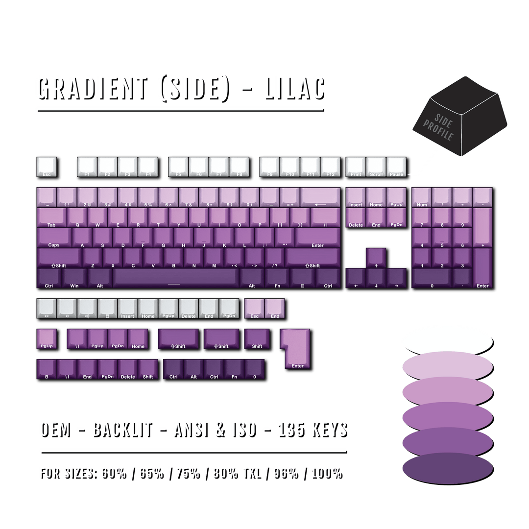 Lilac Gradient Side-Profile Backlit PBT Keycaps Krome Keycaps LTD Side Profiled Keycaps