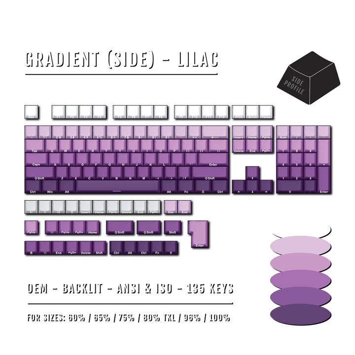 Lilac Gradient Side-Profile Backlit PBT Keycaps Krome Keycaps LTD Side Profiled Keycaps