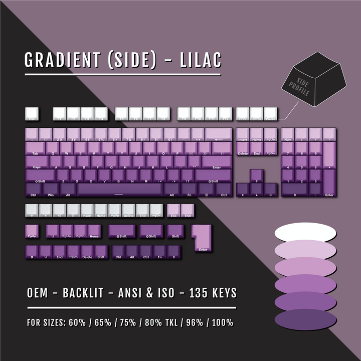 Lilac Gradient Side-Profile Backlit PBT Keycaps Krome Keycaps LTD Side Profiled Keycaps