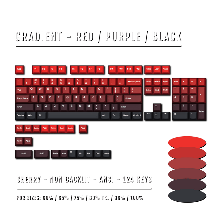 Red/Purple/Black Gradient PBT Keycaps Krome Keycaps LTD Gradient