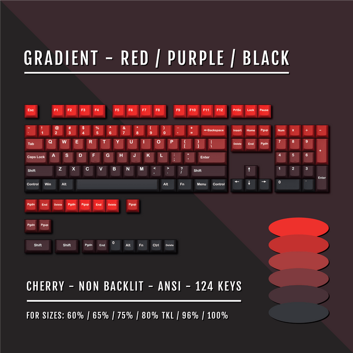 Red/Purple/Black Gradient PBT Keycaps Krome Keycaps LTD Gradient