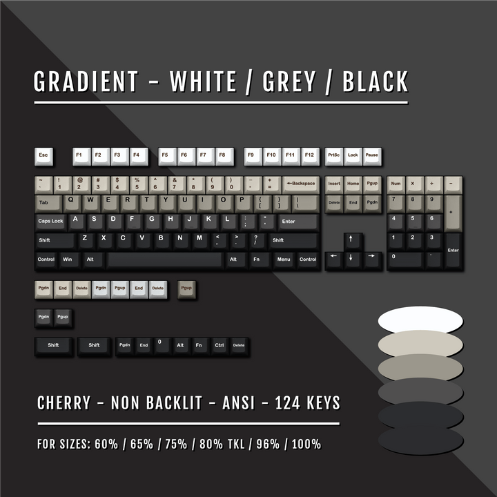 White/Grey/Black Gradient PBT Keycaps Krome Keycaps LTD Gradient