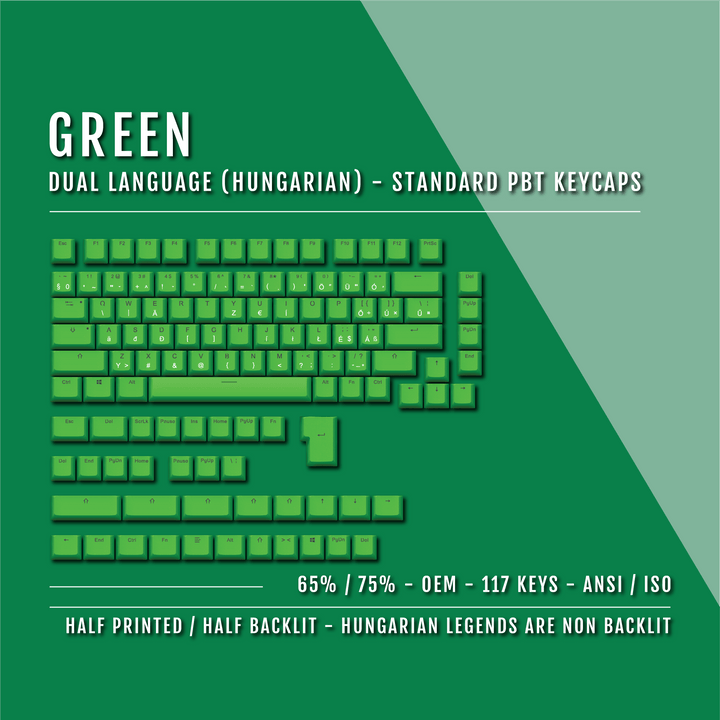Green Hungarian (ISO-HU) Dual Language PBT Keycaps - 65/75% Krome Keycaps LTD hungarian